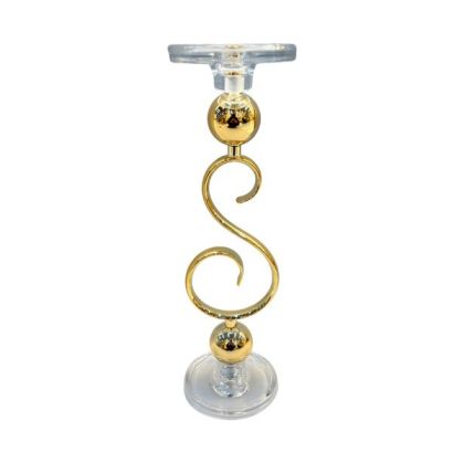 Metal candlestick - golden glass 11X11X38CM
