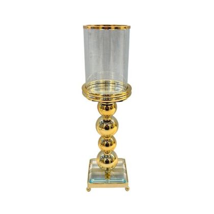 Metal candlestick - golden glass 11X11X40CM
