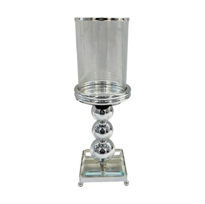 Metal candlestick - glass, silver 11X11X35CM