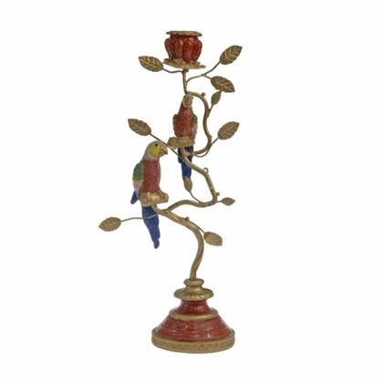 Candlestick parrot polyresin - metallic red - gold 14X9X32.5CM
