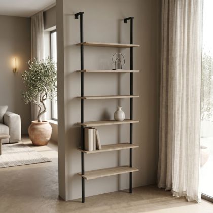 Стенна библиотека Dimmo sonoma-черен метал 60x20x180см