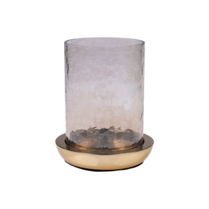 Glass candlestick with metal base, gold 16X16X22CM
