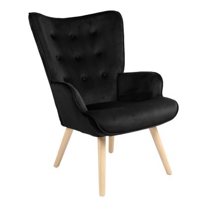 Armchair Fluffy velvet fabric Black with natural color leg 75x69x96cm