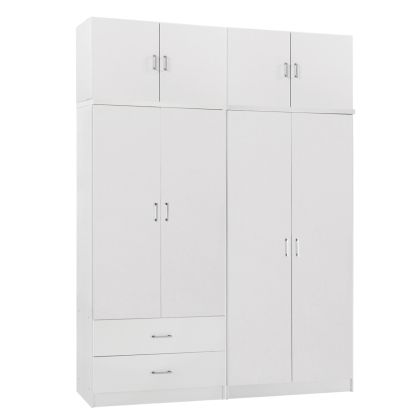 Four-door wardrobe with extension & drawers Jenna HM11355.05 melamine in white 160X43X240HCM.