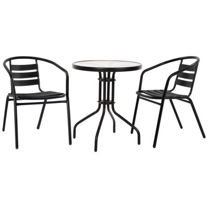 Garden table and chairs 3 pcs. Laura ημ10467.03 metal and aluminum φ60cm black
