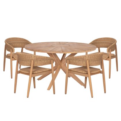 Garden table and chairs 5 pcs. Corten HM10909 acacia wood & rope in natural colors