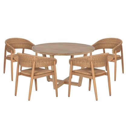 Garden table and chairs 5 pcs. Paraiso HM10907 acacia wood & rope in natural colors