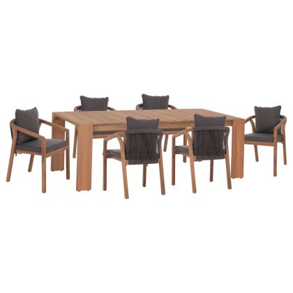Garden table and chairs 7 pcs. Contrel HM10901.02 acacia wood in natural color-cushions in gray