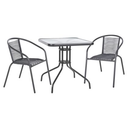 Garden table and chairs set of 3 Figo HM10878.01 metal &amp; Pe rattan in gray