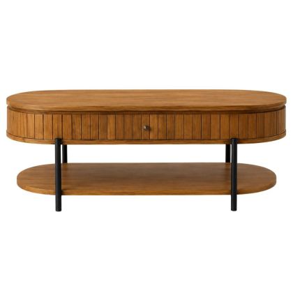 Wooden oval coffee table with black metal legs 120X50X47CM