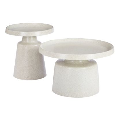 DOS set - 2 coffee tables, metal, painted in white with dots