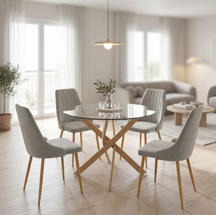 Комплект маса и столове Azori Grey и стъклена маса Antoro D100x75 см, комплект от 5 части