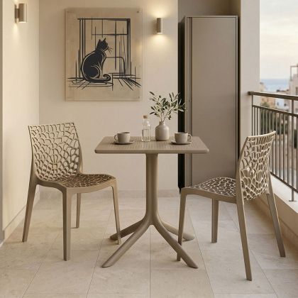 Groovy Hush cappuccino PP table and chairs set 60x60x76cm