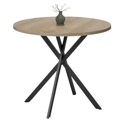 Round dining table Ariza HM18386.01 melamine in sonam color - black metal legs Φ90X75HСМ.