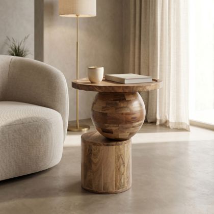Side table Senby, walnut color, mango wood Φ40x50cm