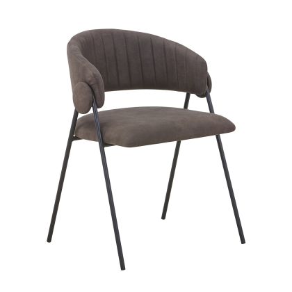 ALFREDO chair, black painted metal, anthracite suede fabric