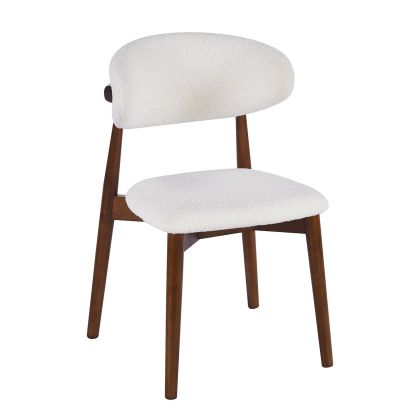 Dining chair ULTRA, walnut wood, white Teddy fabric