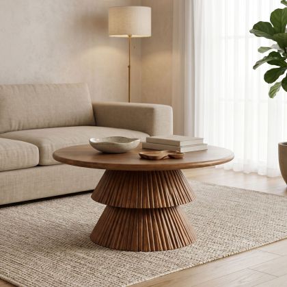 Coffee table Havai solid mango wood, walnut, D80x45cm