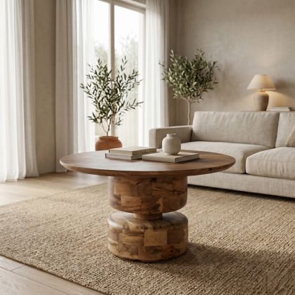 Perlon walnut-mango wood coffee table D80x45cm