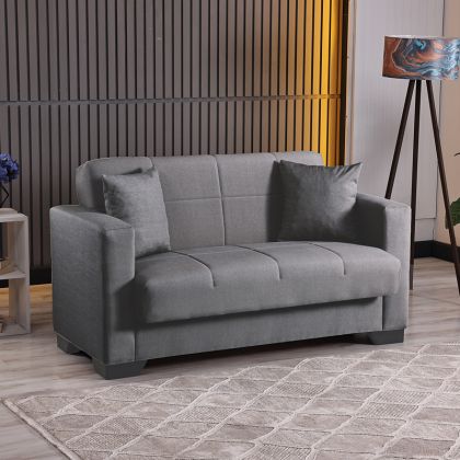 Modesto 2-seater sofa bed with storage, gray fabric, 153x84x86cm