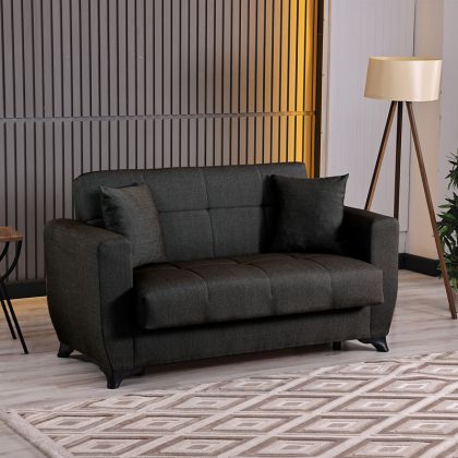 Modesto 2-seater sofa bed with storage, black fabric, 153x84x86cm