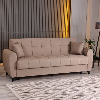 3-seater sofa bed Lincoln with storage, beige fabric, 226x84x93cm