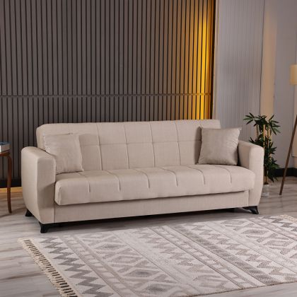 Modesto 3-seater sofa bed with storage, cream fabric, 213x84x86cm