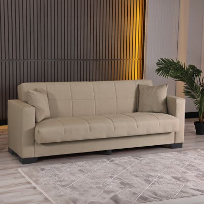 Vox 3-seater sofa bed with storage, beige fabric, 210x84x83cm