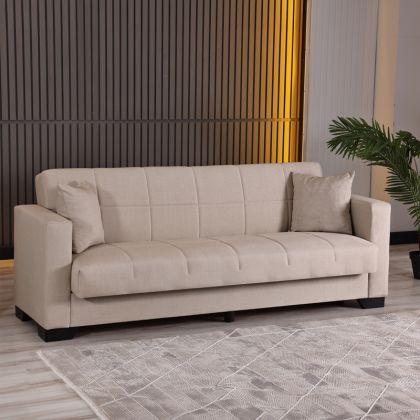 Vox 3-seater sofa bed with storage, cream fabric, 210x84x83cm
