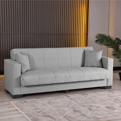Vox 3-seater sofa bed with storage, light gray fabric, 210x84x83cm