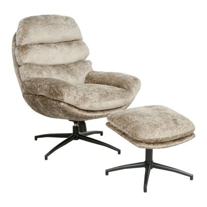 Swivel armchair FL2525 with metal legs and footrest, green color 93X78X99CM
