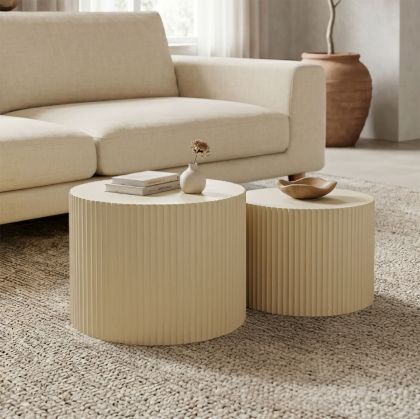 Set of 2 Ponty coffee tables, cream mango wood