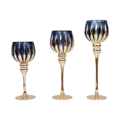 Set of 3 glass candlesticks FL6880 gold-black color 30-35-40cm
