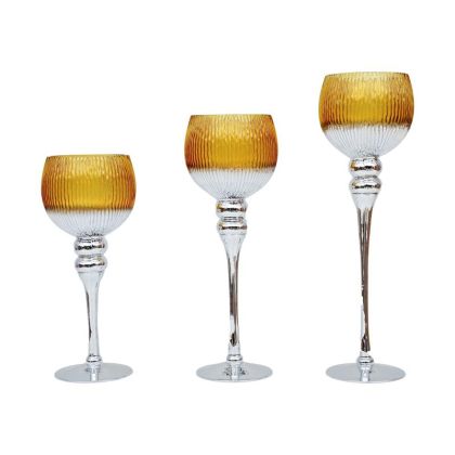 Set of 3 glass candlesticks FL6912 amber-silver color 30-35-40cm