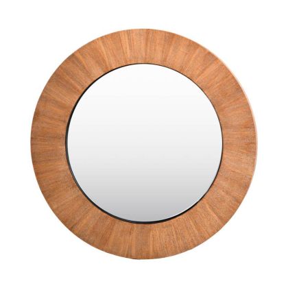 Round mirror Noria with veneered painting on canvas in brown color 91X5X91CM