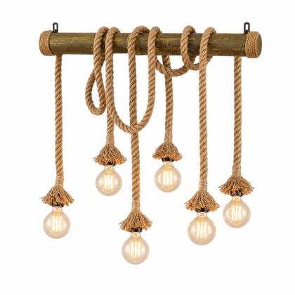 Chandelier Ropily II natural color with green rope and bamboo 80x15x100cm