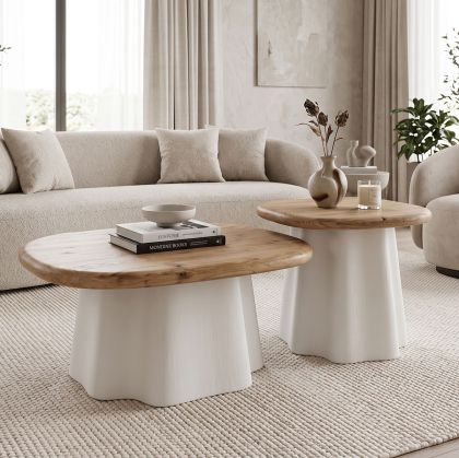 Loberta coffee tables set of 2, natural fir with white