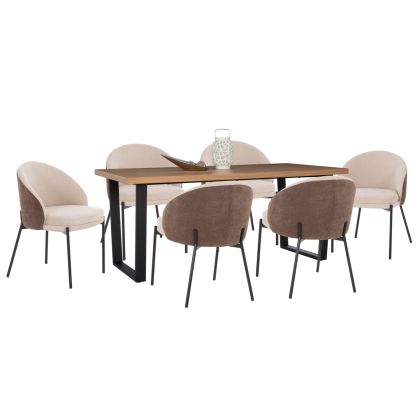 Комплект 7 части Astoria HM10933.02 Mdf плот - плат в бежово/кафяво и черни метални крака