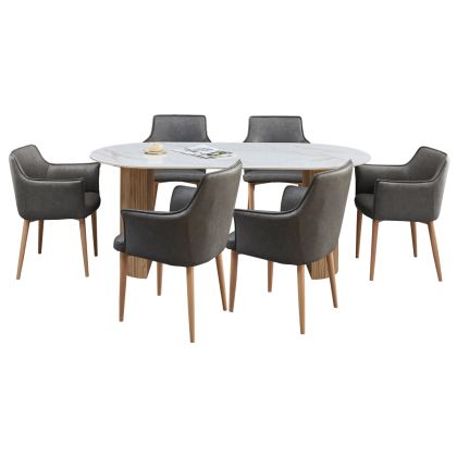 Комплект 7 части Mellow HM21360 керамичен Плот/mdf крака - Pu в сиво/метални крака