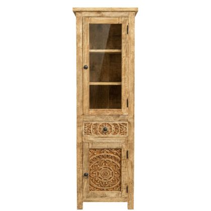 Дървена витрина с дърворезба, една стъклена врата и шкаф 50x40x180 см