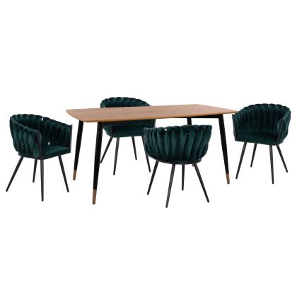 Комплект за трапезария 5 части Jolie HM12123.01 Mdf плот в естествен дървесен цвят - кипарисово зелено кадифе