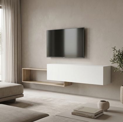 Стенен ТВ шкаф Olande sonoma-white 210x35x48см