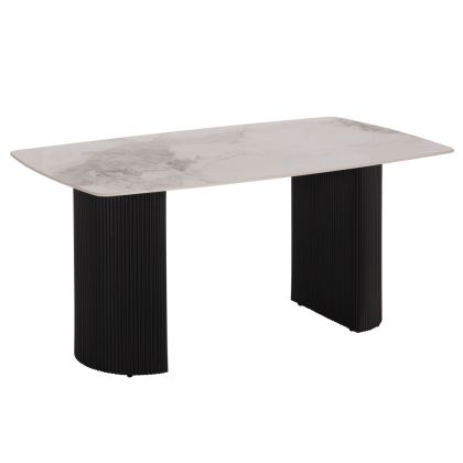 Трапезарна маса Minao HM18418 Mdf крака в тъмно сиво - керамичен плот в бял/кафяв мрамор 160X90X75HСМ