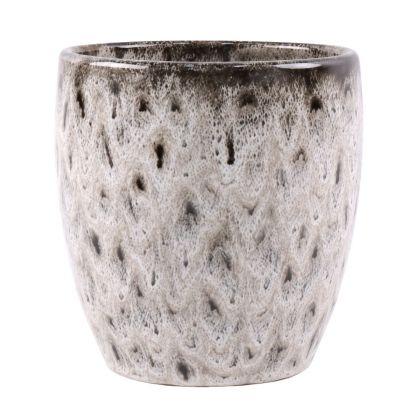 Бежова керамична саксия за цветя с ефект на течеща глазура ф15.5х15.5см
