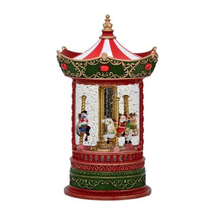 Декоративен коледен карусел FL23026 с музика и Usb червен 15X15X25 см