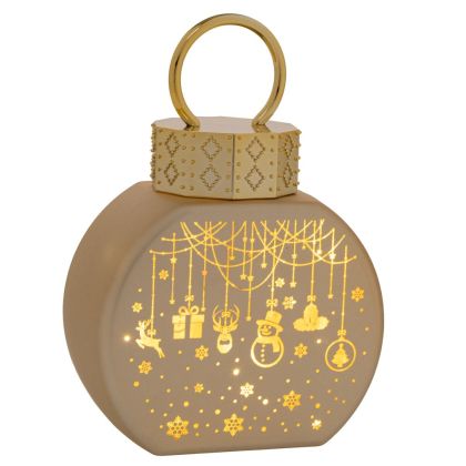 Златна стъклена чиния топка с топла Led светлина 11.5х6х16.5см на батерии