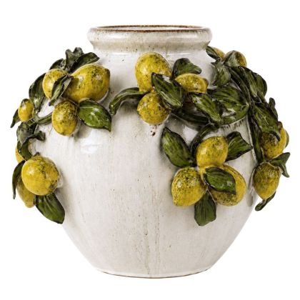 Керамична ваза с цветя със състав от лимони ф36х33.5см
