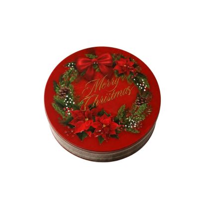 Червена метална кръгла кутия ф22х6.5см