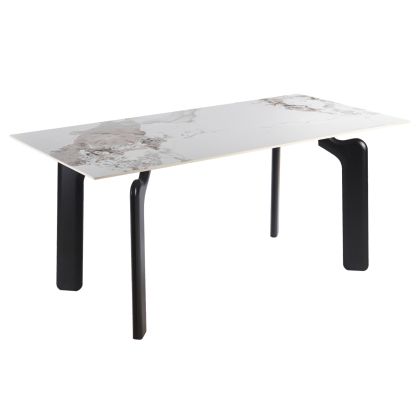 Трапезарна маса Dalle HM18479.03 Mdf плот в бял мрамор - метални крака в черно 180X90X76ВСМ.