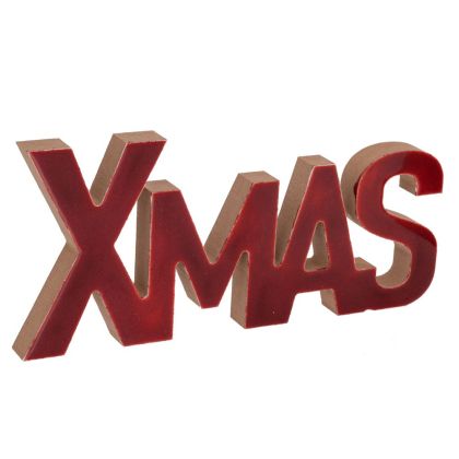 Дървен червен напис Xmas 21х1,5х9,5см